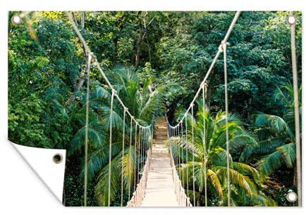 MuchoWow Poster Exterieur Jungle - Palmier - Pont - Nature - Plantes Decoration Murale 90x60 cm Résistant aux intempéries/Soleil