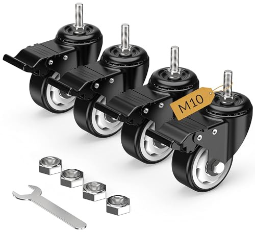 HOLKIE Lenkrollen 75mm(3 Zoll) Möbelrollen mit Totalfeststeller Transportrollen, M10 x 1,5 x 30mm (Schaftdurchmesser 10mm, Schaftlänge 30mm), Rollen für Möbel 4er Set Schwerlastrollen Schwarz
