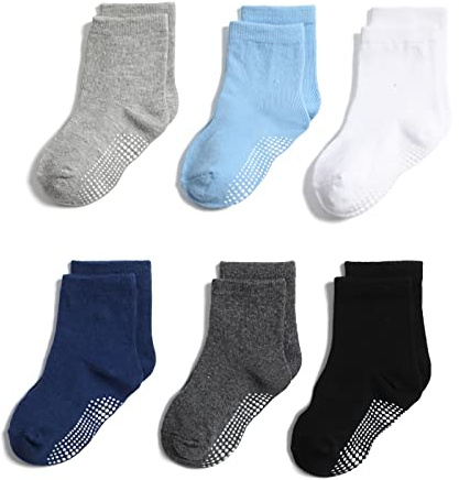 QIYIENDIAN 6 pares de calcetines antideslizantes y cálidos con puños para bebés, niños y niñas（3-5 jaar2 - A hexacolor）