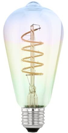 Eglo Lampe LED E27 dimmable forme de piston, filament vintage spirale, ampoule Edison multicolore effet arc en ciel, 4 watts, 200 lumens, blanc chaud, 2000 Kelvin, ST64, Ø 6,4 cm
