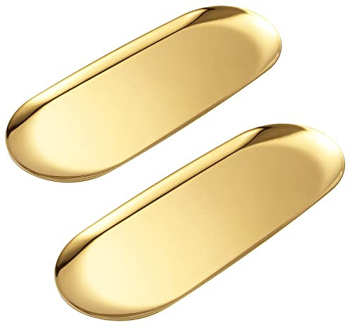 Grand Plateau Ovale Doré Brillant en Acier Inoxydable – Finition Miroir, Revêtement sous Vide Durable – Rangement et Décoration pour Bijoux, Maquillage, Cosmétiques, Salon, Entrée, Salle de Bain