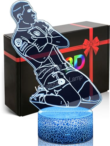 DAHEYMA Fußballer Feiern 3D Stimmungslichter Illusion | Nr.7 Französisch Fußballspieler Dekorationen, Jungen Mädchen Geschenke,16 Farben Touch Fernbedienung dimmbar Nachtlichter