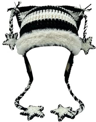 Damen Strickmütze mit Katzenohren im Y2K-Stil, Goth-Beanie, Grunge-Häkelmütze, Y2K-Accessoire