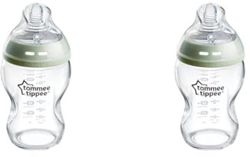 Tommee Tippee Natural Start Anti-Colic Glass Baby Bottle, 250ml, 0+ Months, Slow Flow Breast-Like Teat for a Natural Latch, Anti-Colic Valve, Self-Sterilising, Pack of 2