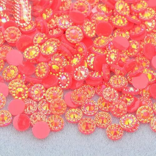 4 5 6 mm goldene Blumen-Harz-Nagelkunst-Dekorationen, nicht Hotfix-Strasssteine, flache Rückseite, Glitzerstein für DIY-Maniküre-Zubehör, Rot AB, 6 mm, 200 Stück