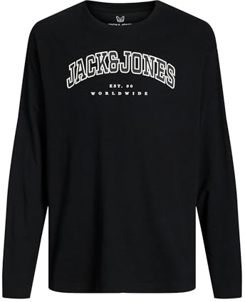 Jack&Jones Junior Jjecaleb Varsity Tee LS O-Neck Jnr - Maglietta a Maniche Lunghe da Ragazzo, Black/Fit: Loose, 164