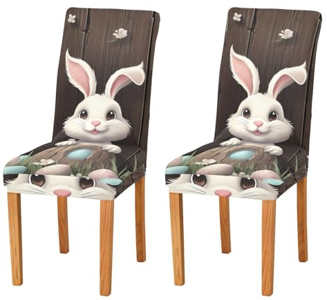 JUMBEAR Oster-Stuhlhussen mit niedlichem Hasen-Motiv, für Esszimmer, dehnbar, abnehmbar, waschbar, Küchenstuhlbezug, dekorativer Sitzschutz, 2 Stück