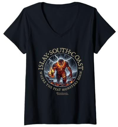 Womens Whisky Islay South Coast Where Peat Monsters Roam Whisky V-Neck T-Shirt