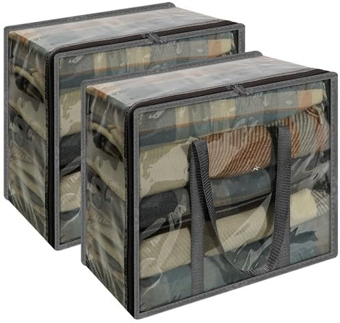 Vieshful 2 Stück 90L Aufbewahrungstasche Faltbare Unterbett Aufbewahrungsbox Kleiderschrank Organizer für Kleidung, Bettdecken Plastik Umzugskartons