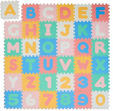 Relaxdays Tapis de Jeu Lettres & Chiffres, 36 pièces, pour Enfants, L x P : 171 x 171 cm, sans BPA, Mousse, Multicolore