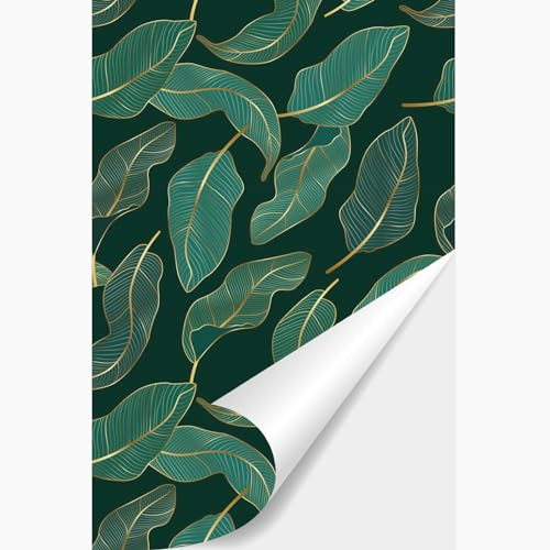 NPCEED Carta da parati verde con foglie, autoadesiva, motivo vintage, verde, per camera da letto (40 x 600 cm)