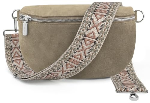 ARTVALL - Umhängetasche Wildleder Tasche Handtasche Velours Bauchtasche Klein mit Schultergurt Design Taschenband abnehmbar verstellbares Riemen Crossbody Bag Echt Ledertasche Damen mit Reißverschluss