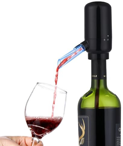 Aérateur Électrique de Vin NK/Décanteur de Vin Automatique - Distributeur avec bouton ON/OFF, Aération instantanée du vin, Comprend un tuyau en silicone, 4 piles AAA, Installation facile, Noir