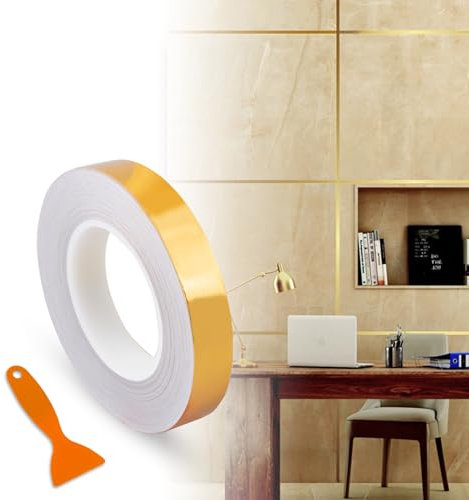 FBBULES Strisce Adesive Decorative Nastro Decorativo Impermeabile Piastrelle per Pavimenti Linee di Lamina D'oro per Parete, Armadio, Camera da Letto, Cucina(2.0cm×20m)