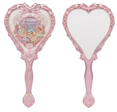 Flower Knows Midsummer Fairytales Handspiegel, tragbarer Vintage-Spiegel, langlebiger Metallspiegel, niedlicher und ästhetischer Prinzessinnenspiegel, mit langem Griff für einfaches Halten, Geschenk