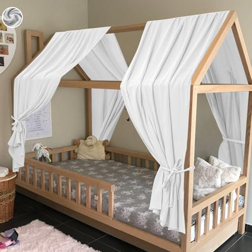 HOTUT 2xDosel, 62 x 270cm Juego de Decoración para Cama de Casa, Dosel para Cama de Niños con Volantes, Mosquitero Decoración, Dosel Cama Compatible Cama Montessori para Niños y Niñas