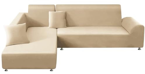 ShowyLive Sofa Überzug Couch Überzug 2er Set für Ecksofa L-Form Sofabezug 2 Sitzer+3 Sitzer, mit 2 Stück Kissenbezug, Beige