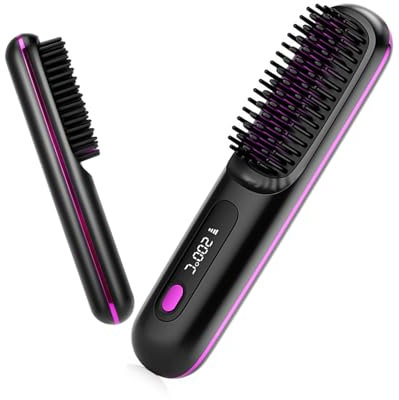 Go Brush Pro, Portable Straightener Brush, Cordless Hair Straightener Comb with Ionic Technology, USB Rechargeable for Travel, 3 Heat Settings & LED Screen, MCH Ceramic Heating for Smooth