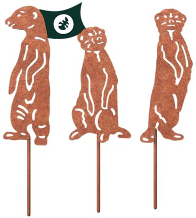 VERDOBA Erdmännchen Gartendeko Rost - Erdmännchen Figuren Set mit Rostpatina - Gartenstecker Rost - Gartendeko Erdmännchen aus stabilem Eisen - Rostdeko für Garten, Balkon & Terrasse