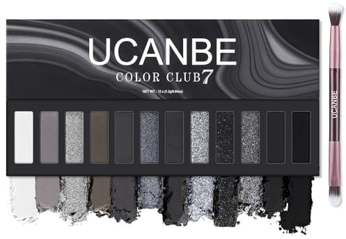 UCANBE Palette di ombretti nero 12 colori con pennello – Eyeshadow Palette Opaco e Brillante – Palette Make Up Alta resa cromatica, Impermeabile, Durevole (07)