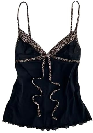 Damen Sexy Spaghettiträger Tops - Vintage Y2K Geparden-Print Cropped Camisole Slim Fit Ärmelloses Tank Top für Sommer Sexy Casual Streetwear Ausgehen Party Emo Grunge, #1, L