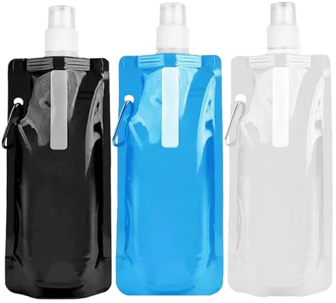 Catelves 3 Faltbare Trinkflaschen 500 ml, BPA-frei, mit Clip für Festival