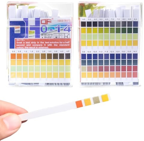 100 Stück PH Teststreifen,PH Wert Teststreifen,Vierfarbiges Säure Basen teststreifen,Lackmuspapier,Test Basen Säure Wasser,Messbereich (PH 0-14),Streifen Strips für zu Hause,Aquarien,Laboratorien
