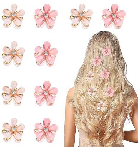 10 PCS Small Flower Hair Clips, Mini Flower Claw Clips, Mini Hair Clips, Hair Accessories for Women, for Women Girls Baby Wedding Birthday Party Girls Photograph Daily(White+ Pink)