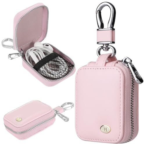 Fofvccv Reißverschluss Kopfhörer Tasche, Tragbare In-Ear Ohrhörer Tragetasche mit Metallschnalle Kompatibel mit AirPods 4 1 2 3 Pro Aufbewahrungstasche für Kabellose Kopfhörer und USB-Kabel EJB Pink