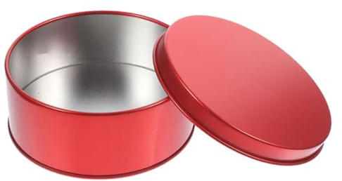 VALICLUD Scatola Per Biscotti in Latta Rotonda Coperchio, Contenitore Per Caramelle Natalizio Rosso, Barattolo Per Tè Sfuso Per Regali e Decorazioni Festive,
