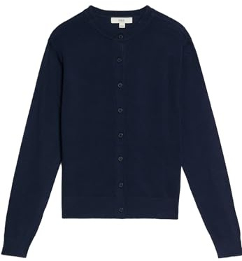 Marks & Spencer Strickjacke Mit Rundhalsausschnitt Und Knopfleiste Vorne Damen Marineblau UK 10 (EU 38)