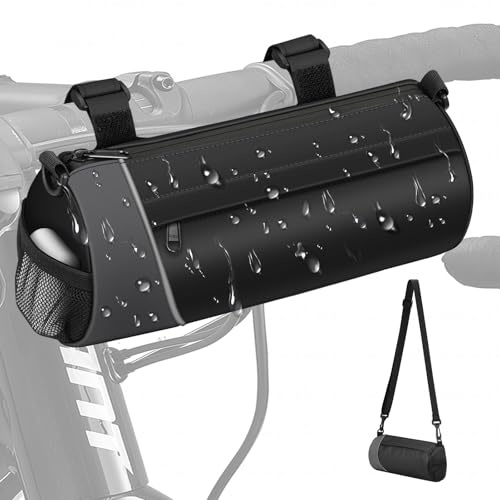 FINPAC Bike Handlebar Bag, Waterproof Bicycle Front Frame Storage Pouch | Detachable Shoulder Strap, Reflective Strip, Mountain Road Bike Cycling Bag Bicycle Accessories