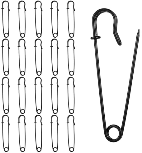 20 Stück Große Sicherheitsnadeln Schwerlast Schwarze, 7,5 cm Schwerlast-Sicherheitsnadeln für Kleidung, Große Starke Sicherheitsnadel für Kleidung, Decken, Leder, Handwerk, Leinwand