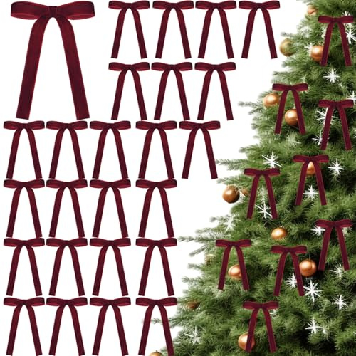 24 Stück Schleifen Weihnachtsbaum, 13x18cm Rote Schleife Weihnachtsbaum Deko, Bögen Weihnachtsdeko Rot für Weihnachtskranz Weihnachten Urlaub Hochzeit Feierlichkeiten