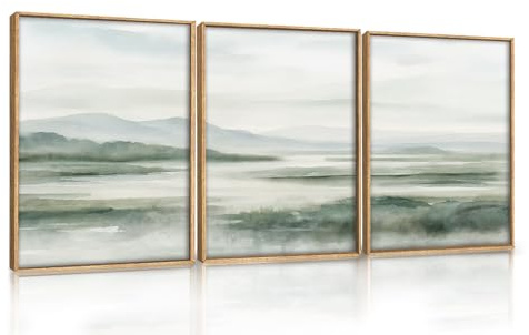 ANHUIB 3er Poster Set Landschaft Bilder Natur Leinwand Abstrakte Bilder mit Rahmen Bergwasser Wandkunst Bild Berge Abstrakt Modern Minimalistisch Wandbild Deko für Wohnzimmer Schlafzimmer Bad 30×40cm