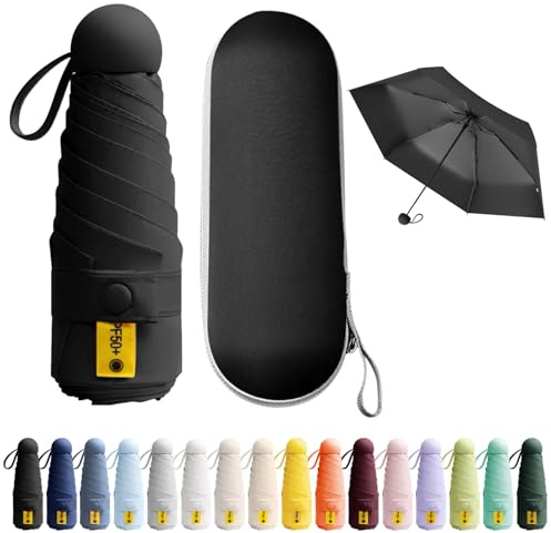 BEKKLPOU Mini Parapluie De Poche, Anti-UV, Léger, Compact, Facile à Transporter, Adapté à Diverses Occasions (Noir obsidienne)