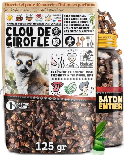 125gr Clou de Girofle de Qualité, Sans additifs, Bâton entier Clous de Girofle, Cuisine, Marinade, Thé, Sans Additifs - NABÜR