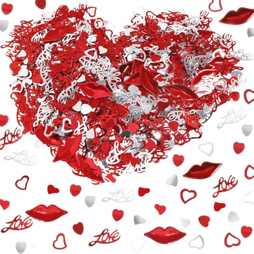 Fesnova Rot Valentinstag Konfetti, Rot Herz, Lippen, LOVE Konfetti, 150 Stück Konfettis Valentinstags, für Valentinstag, Hochzeit, Geburtstag