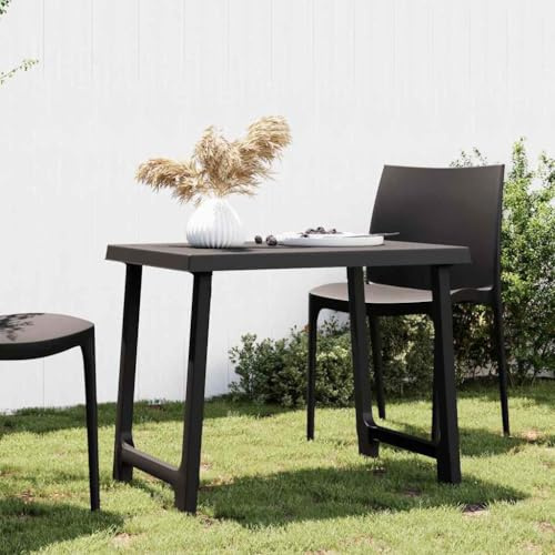 GeenYuu Anthracite Camping Table, 79x56x64 cm PP Wooden Look, Durable Outdoor Dining Table for Patio, Garden, Deck, Picnics, and Backyard Gatherings