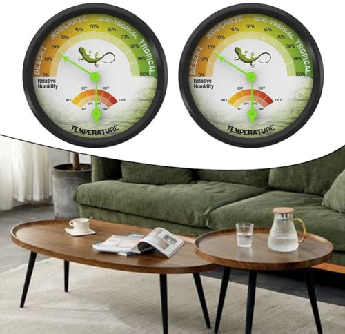 Kivivaka Mechanical Reptile Thermometer Hygrometer 2pcs, Analog for Dial Sensor Pet Habitat, Temperature and Humidity Gauge Lizard Snake Tortoise Enclosure