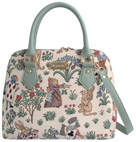 Alice in Wonderland Handbag – Vintage Charles Voysey Pattern – Elegant Faux Leather Shoulder Bag – Stylish & Spacious Tote for Women – Classic Literary Design (Alice in Wonderland, CONV-ALICE)