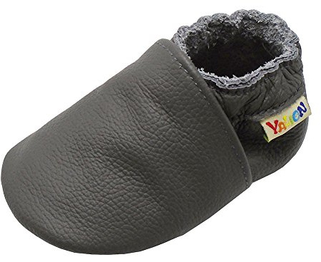 YALION Baby Boys Girls Shoes Crawling Slipper Toddler Infant Soft Leather First Walking Moccs(Grey,6-12 Months)
