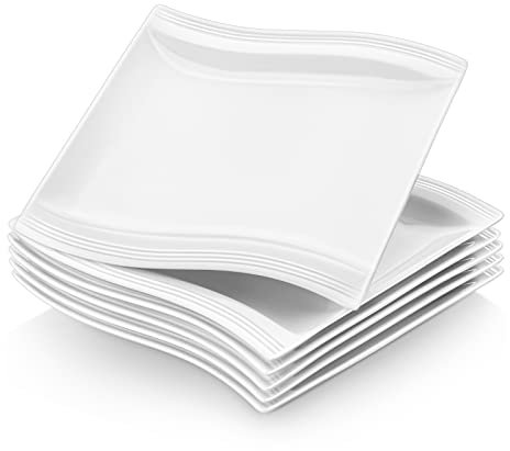 MALACASA Flora 6pcs Assiettes à Dessert Gâteau Plate en Porcelaine 8.25/21 * 21.5 * 2.5cm Service de Table Vaisselles Design Mode