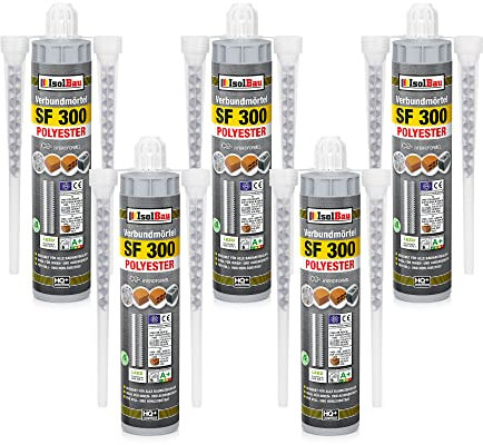 Isolbau SF 300 Injektionsmörtel 5 x 300 ml Montagemörtel, 10x Statikmischer - Verbundmörtel für Beton, Mauerwerk, Holz & Stahl