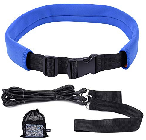 Wisdompro Swim Training Belt 2 m, Swim Bungee Cords Resistance Bands, Stationary Swimming Tether, Static Swimming Harness, Swimming Pool Tether for Adults - Blue