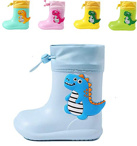 DRECAGE Bottes de Pluie Bottes de Wellington Mixte Enfant pour Fille et Garçon imperméable Chaussures de Pluie en Caoutchouc à l'extérieur Dinosaures Bleu 24/25 EU 160 MM