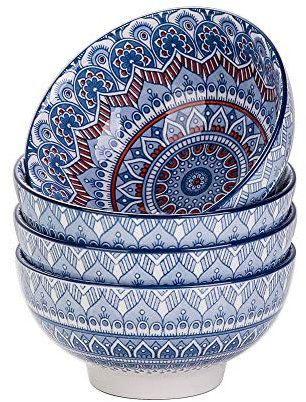 vancasso Set di 4 Ciotole per Cereali di 650 ml (15 x 7,2 cm) in Porcellana, Ciotole per Colazione per 4 Persone, Ideale per Zuppa, Cereali, Insalata e Frutta, Serie MANDALA
