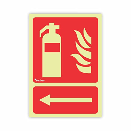 Seribas Señal Fotoluminiscente Extintor Izquierda, Cartel de PVC 0,7 mm A4 21 x 30 cm Tinta y Material Resistente Interiores y Exteriores