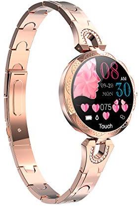 Smartwatch für Frauen, Bluetooth Smartwatch kompatibel für iOS, Android, iPhone, Samsung, Fitness-Tracker mit Herzfrequenz, Blutdruck, wasserdicht, Schrittzähler, Schlafaktivität (Gold)