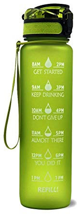 Borraccia da 1 litro, con marcatura temporale, senza BPA, senza BPA, riutilizzabile, per palestra, all'aperto e campeggio, con chiusura a scatto